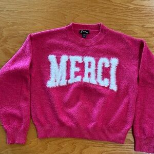 art class Vibrant Pink Sweater with White Merci Design